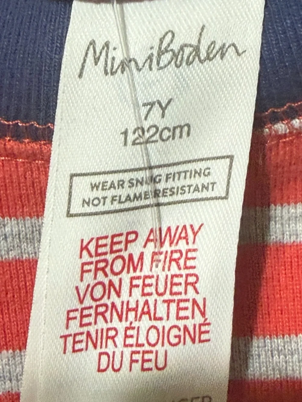 Mini Boden Red & Gray Striped Pajama Set with Navy Cuffs